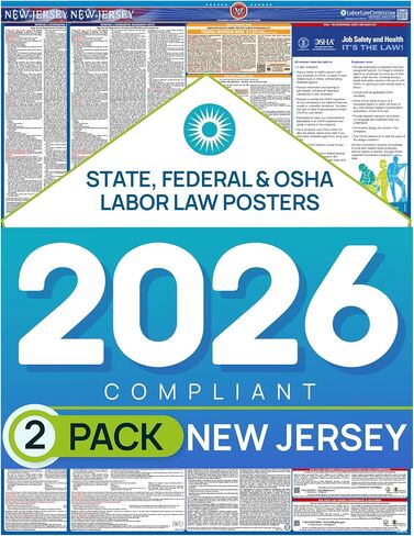 New Jersey 2026 Labor Law Poster – State & Federal Employment Compliance – OSHA, EEOC, FMLA, Minimum Wage– Premium Paper Workplace Poster – Folded & Unlaminated – Envelope Packed – 26" x 39.5" in Saudi Arabia