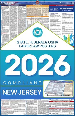 New Jersey 2026 Labor Law Poster – State & Federal Employment Compliance – OSHA, EEOC, FMLA, Minimum Wage– Premium Paper Workplace Poster – Folded & Unlaminated – Envelope Packed – 26" x 39.5" in Saudi Arabia