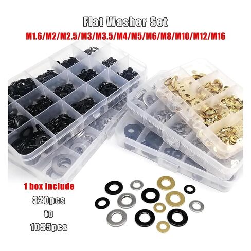 1 Set Flat Washer Plain Gasket GB97 Mix M1.6 M2 .5 M3 M4 M5 M6 M8 M10 M12M16 Assortment Kit Black 304 A2 Stainless Steel Brass(320pcs SS304) in Kuwait