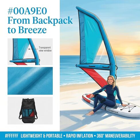 Professional Inflatable Sail, Oxford Cloth Windsurf Sail, 360° Base Rotation with Inflatable Pump for Paddle Board in Kuwait
