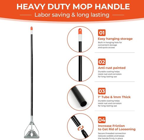 KalTell 3PK Commercial Wet Mop Handles, 58.5" Metal Mop Handle with Heavy Duty Jaw Clamp Head, Industrial Replacement Mop Stick for Cotton Mop Heads, Janitorial Cleaning Supplies in Kuwait