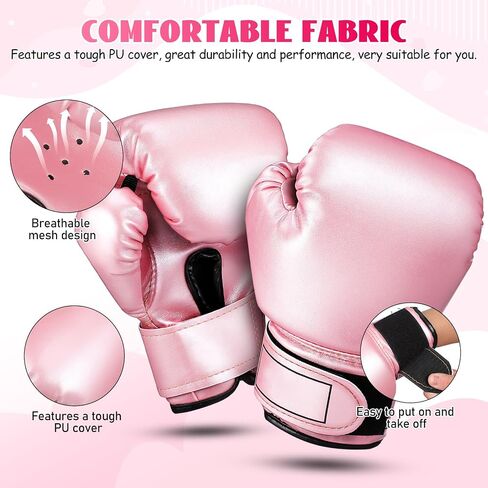 Garneck Kids Boxing Gloves: Toddler Punching Training Gloves for Boys Girls Ages 3-8 Pu Leather Sparring Mitts for Kickboxing Muay Thai MMA & Heavy Bag, Pink in Kuwait
