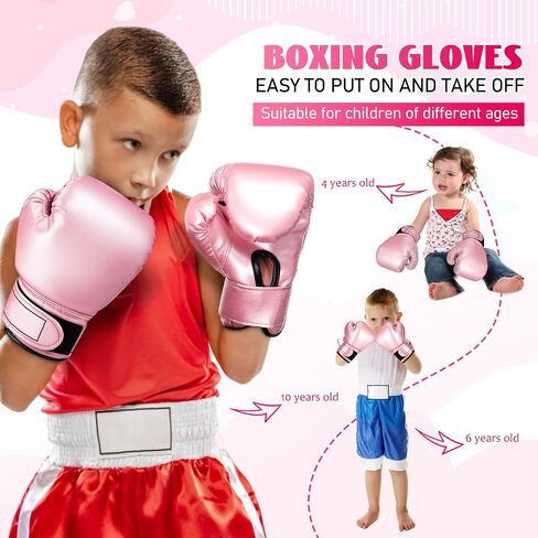 Garneck Kids Boxing Gloves: Toddler Punching Training Gloves for Boys Girls Ages 3-8 Pu Leather Sparring Mitts for Kickboxing Muay Thai MMA & Heavy Bag, Pink in Kuwait