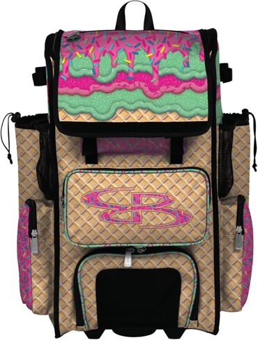 Boombah Rolling Superpack Baseball/Softball Gear Bag - Telescopic Handle - Holds 4 Bats - Wheeled Version - Ice Cream - Multiple Color Options in Kuwait