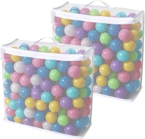 2 PCS Ball Pit Balls Bags, Reusable Mesh Bag for Ball Pit Balls, Sturdy Mesh Storage Bag for Ocean Pool Toys with Zipper & Handle, 17.3×6.3×17.3 Inches (Only Storage Bags, No Ball) in Kuwait