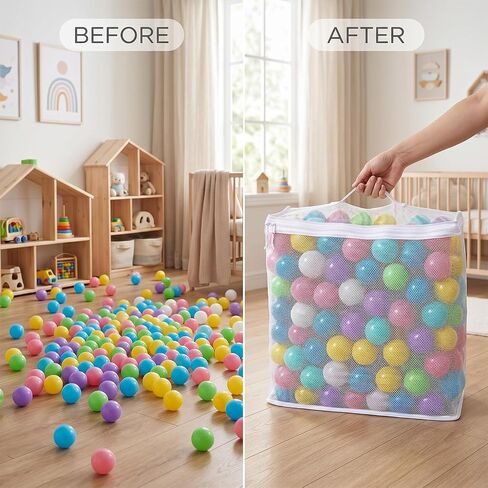 2 PCS Ball Pit Balls Bags, Reusable Mesh Bag for Ball Pit Balls, Sturdy Mesh Storage Bag for Ocean Pool Toys with Zipper & Handle, 17.3×6.3×17.3 Inches (Only Storage Bags, No Ball) in Kuwait