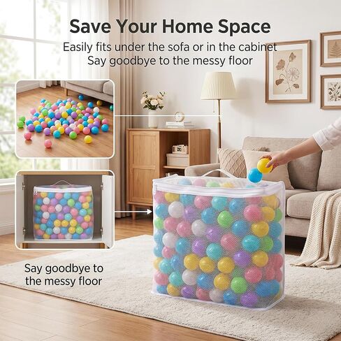 2 PCS Ball Pit Balls Bags, Reusable Mesh Bag for Ball Pit Balls, Sturdy Mesh Storage Bag for Ocean Pool Toys with Zipper & Handle, 17.3×6.3×17.3 Inches (Only Storage Bags, No Ball) in Kuwait