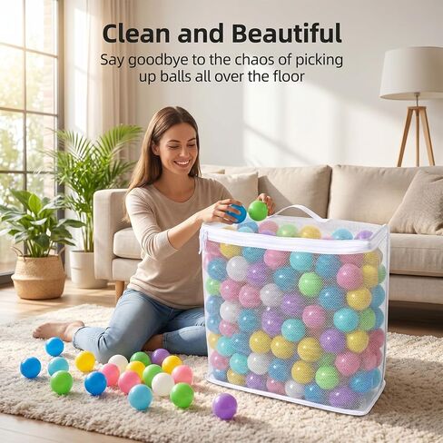 2 PCS Ball Pit Balls Bags, Reusable Mesh Bag for Ball Pit Balls, Sturdy Mesh Storage Bag for Ocean Pool Toys with Zipper & Handle, 17.3×6.3×17.3 Inches (Only Storage Bags, No Ball) in Kuwait