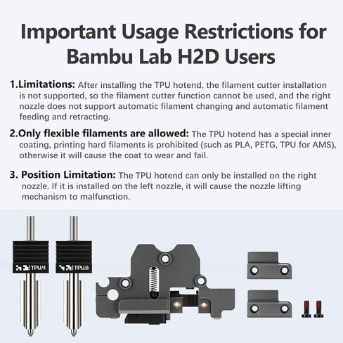Original Bamboo H2D TPU High Flow Kit, Saves 30% Print Time,H2D Nozzle 0.4/0.6mm,Optimized Filament Feeding for Stable High-Speed TPU Printing, Includes TPU Hotend Cover for Bambu Lab H2D Printer in Kuwait