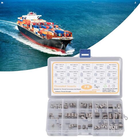 Thread Repair Insert,75Pcs Stainless Steel Threaded Inserts Nuts Assortment Kit, Set with Storage Case for Metal Wood Plastic, M4 - M10 Metric Sizes in Kuwait