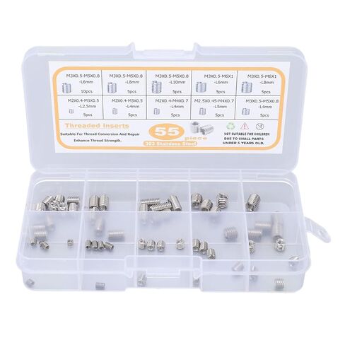 Thread Repair Insert,55Pcs Nut Threaded M2 .5 M3 Stainless Steel Fastener Assortment, Kit with Storage Box for Aviation Automobile Electronics and Machinery in Kuwait