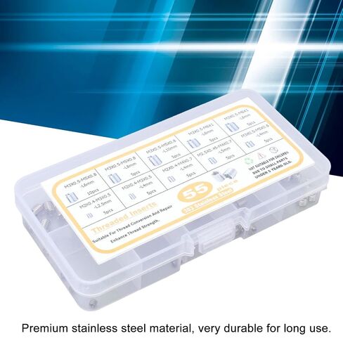 Thread Repair Insert,55Pcs Nut Threaded M2 .5 M3 Stainless Steel Fastener Assortment, Kit with Storage Box for Aviation Automobile Electronics and Machinery in Kuwait