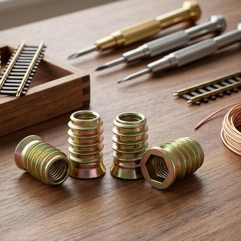 100 Pcs Screw Inserts 3/8-16 x 1 Inch, Carbon Steel Threaded Inserts for Wood Furniture, Hardware Nuts Assortment Kit with 2 Hex Wrenches, Zinc Plated Wood Nut Insert for Soft & Hard Projects in Kuwait