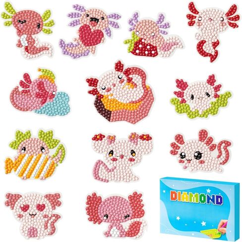 مجموعات الفن الماسي من Axolotl - 12 قطعة هدية عيد الميلاد للعام الجديد من Axolotl 5D DIY ملصق فسيفساء فني إبداعي للأطفال والكبار المبتدئين، مجموعات أنشطة الوالدين والطفل الرقمية الماسية in Kuwait