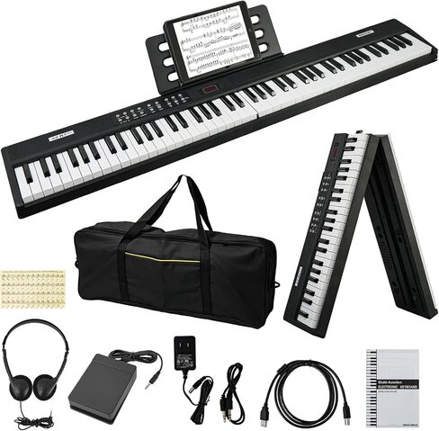 Foldable Piano Keyboard 88 Keys, Full Size Portable Digital Piano, Electric Piano Keyboard with Sustain Pedal, Carry Bag and Headphones for Beginners Adults in Kuwait