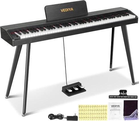 88 Key Digital Piano Keyboard, Semi-Weighted Electric Piano, Full Size Piano Keyboard for Beginners with Triple Pedal, Sheet Music Stand, USB-MIDI Compatibility (Retro Walnut) in Kuwait