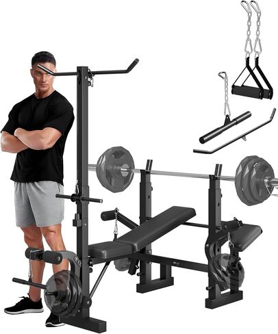 Multifunctional Weight Bench Set with Leg Extension, Leg Curl & Preacher Curl, 7-in-1 Adjustable Workout Bench with Squat Rack, 900LBS Capacity Foldable Strength Training Bench for Home Gym in Kuwait