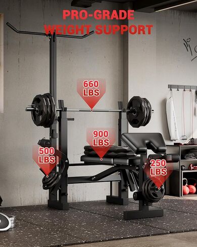 Multifunctional Weight Bench Set with Leg Extension, Leg Curl & Preacher Curl, 7-in-1 Adjustable Workout Bench with Squat Rack, 900LBS Capacity Foldable Strength Training Bench for Home Gym in Kuwait