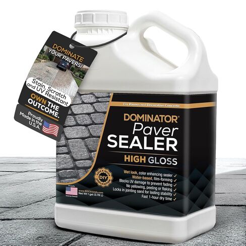 DOMINATOR High Gloss Wet Look Paver Sealer 2.5 Gallon – Water Based Paver Sealer for Outdoor Driveway, Patio, Brick, Flagstone | Protects Against Stains, Cracks & Weather Damage in Kuwait