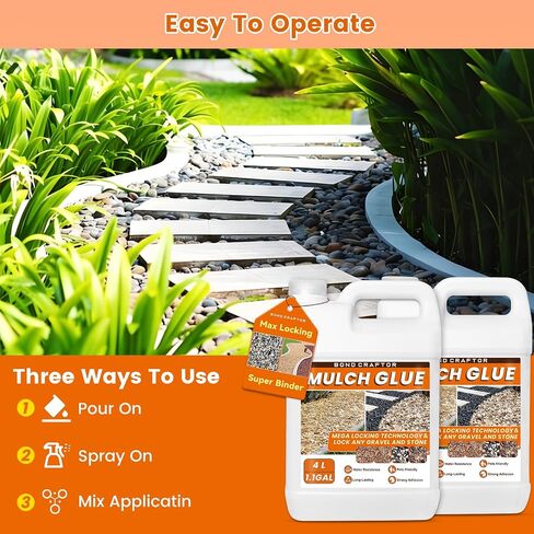Bond Craftor Mulch Glue for Landscaping, 1.1 Gallon Gravel Binder & Mulch Stabilizer, Pet Safe Lockdown Sticky Rock Glue for Pea Gravel, Pebbles, Wood and Bark,Pine Straw for Outdoor(200 Sq Ft) in Kuwait