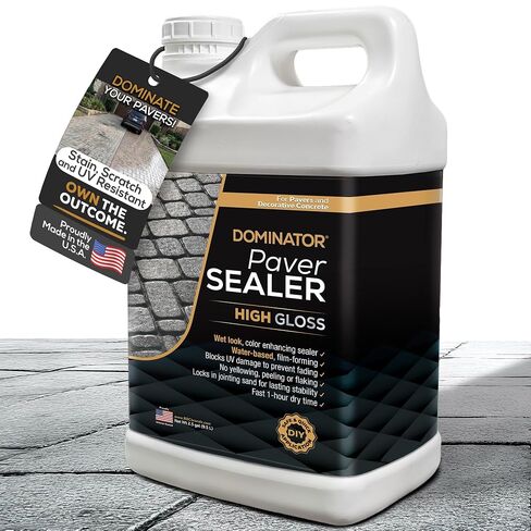 DOMINATOR High Gloss Wet Look Paver Sealer 2.5 Gallon – Water Based Paver Sealer for Outdoor Driveway, Patio, Brick, Flagstone | Protects Against Stains, Cracks & Weather Damage in Kuwait