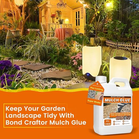 Bond Craftor Mulch Glue for Landscaping, 1.1 Gallon Gravel Binder & Mulch Stabilizer, Pet Safe Lockdown Sticky Rock Glue for Pea Gravel, Pebbles, Wood and Bark,Pine Straw for Outdoor(200 Sq Ft) in Kuwait