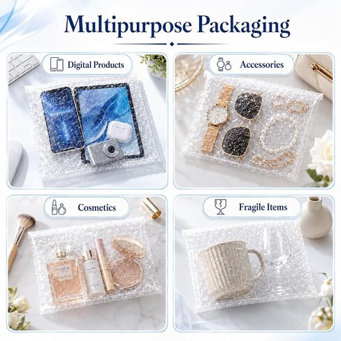 8x10 Bubble Wrap Pouches, 100 Pack | Self Seal with Secure Closure, Thick Shockproof Cushioning, For Shipping Fragile Items, Electronics & Small Business Packing in Kuwait