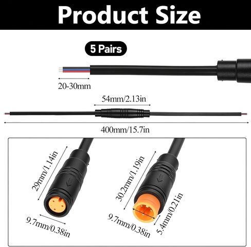 5 Pairs 2Pin/3Pin/4Pin Male Female Waterproof Cable, Ebike Extension Cable,15cm Female & Male Plug Wire, Ebike Battery Connector, Electric Bike Extension Cables Connector for Light, Ebrake in Kuwait