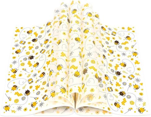 SULOLI 100 Pcs Wax Paper Sheets for Food, Bee Day Paper Wrap Deli Paper Wrap Waterproof Oilproof with Bee Pattern for Kicthen Baking Sandwich Cookies Cooking Frying in Kuwait
