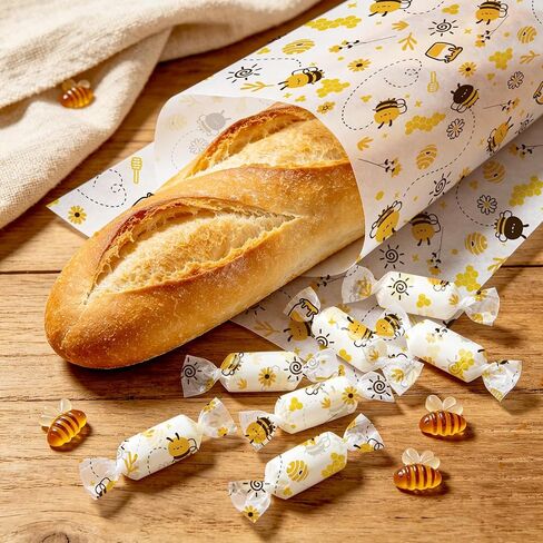 SULOLI 100 Pcs Wax Paper Sheets for Food, Bee Day Paper Wrap Deli Paper Wrap Waterproof Oilproof with Bee Pattern for Kicthen Baking Sandwich Cookies Cooking Frying in Kuwait