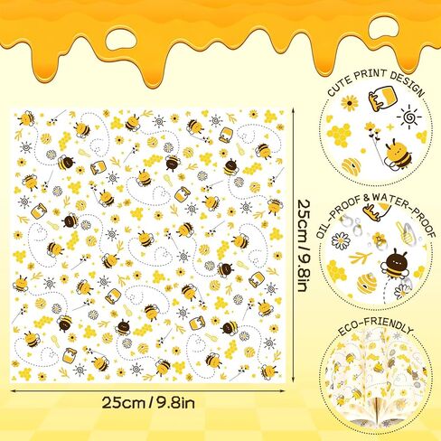 SULOLI 100 Pcs Wax Paper Sheets for Food, Bee Day Paper Wrap Deli Paper Wrap Waterproof Oilproof with Bee Pattern for Kicthen Baking Sandwich Cookies Cooking Frying in Kuwait