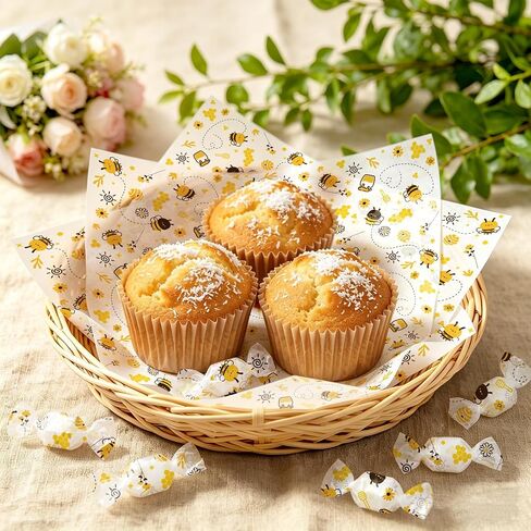 SULOLI 100 Pcs Wax Paper Sheets for Food, Bee Day Paper Wrap Deli Paper Wrap Waterproof Oilproof with Bee Pattern for Kicthen Baking Sandwich Cookies Cooking Frying in Kuwait