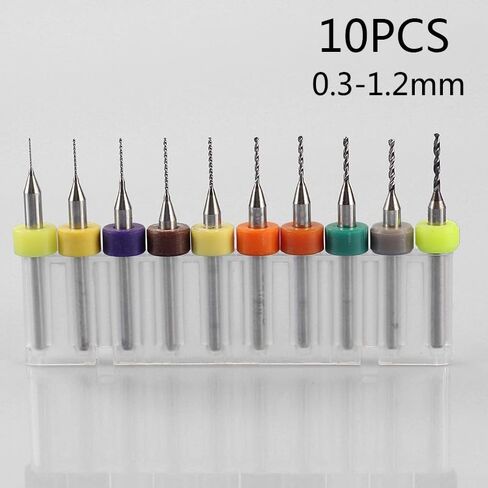 Steel Drill Bits Set 10pcs 0.3-1.2mm for PCB Circuit Board CNC Plastic Drilling with 3.175mm Shank Precision Hole Cutter Tool Kit in Kuwait