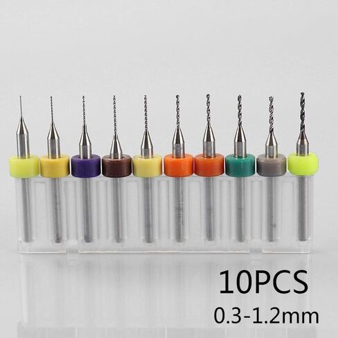 Steel Drill Bits Set 10pcs 0.3-1.2mm for PCB Circuit Board CNC Plastic Drilling with 3.175mm Shank Precision Hole Cutter Tool Kit in Kuwait
