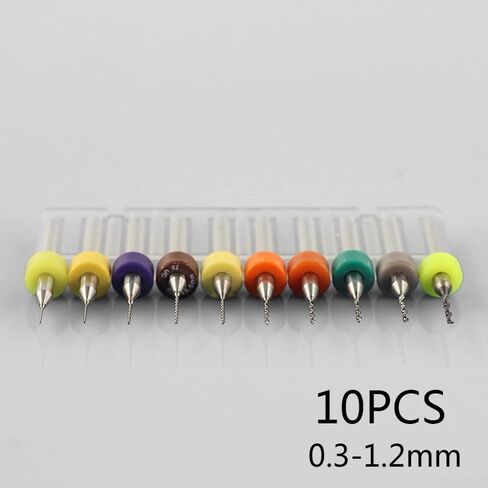 Steel Drill Bits Set 10pcs 0.3-1.2mm for PCB Circuit Board CNC Plastic Drilling with 3.175mm Shank Precision Hole Cutter Tool Kit in Kuwait