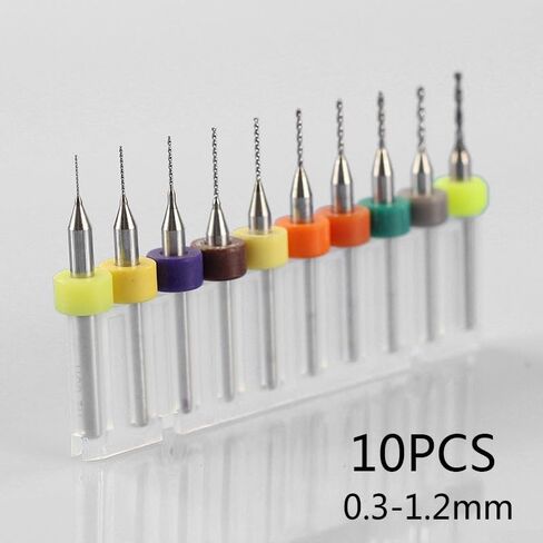Steel Drill Bits Set 10pcs 0.3-1.2mm for PCB Circuit Board CNC Plastic Drilling with 3.175mm Shank Precision Hole Cutter Tool Kit in Kuwait