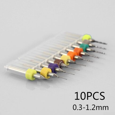 Steel Drill Bits Set 10pcs 0.3-1.2mm for PCB Circuit Board CNC Plastic Drilling with 3.175mm Shank Precision Hole Cutter Tool Kit in Kuwait