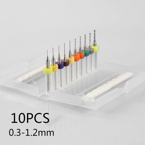 Steel Drill Bits Set 10pcs 0.3-1.2mm for PCB Circuit Board CNC Plastic Drilling with 3.175mm Shank Precision Hole Cutter Tool Kit in Kuwait