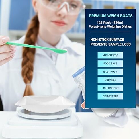 Pure Ponta Weigh Boats - 125pk Medium & 125pk Large Square Plastic Disposable Trays for Scale - 100ml & 330ml Lab Dishes in Kuwait