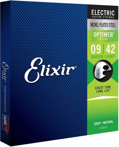 Elixir Electric Guitar Strings, 2 Sets + 1 Bonus Pack, OPTIWEB Super Light .009-.042#19002 BonusPack (2+1FREE) in Kuwait