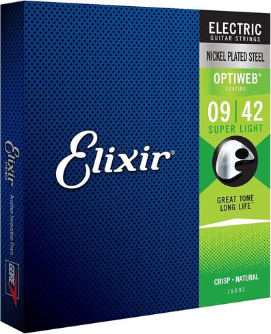 Elixir Electric Guitar Strings, 2 Sets + 1 Bonus Pack, OPTIWEB Super Light .009-.042#19002 BonusPack (2+1FREE) in Kuwait