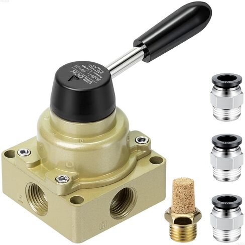 Rotary Lever Hand Valve HV-04, 3 Position 4 Way 1/2" NPT Pneumatic Manual Control Air Flow Valve (1/2" NPT) in Kuwait