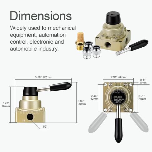 Rotary Lever Hand Valve HV-04, 3 Position 4 Way 1/2" NPT Pneumatic Manual Control Air Flow Valve (1/2" NPT) in Kuwait
