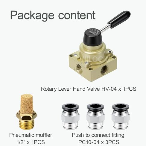 Rotary Lever Hand Valve HV-04, 3 Position 4 Way 1/2" NPT Pneumatic Manual Control Air Flow Valve (1/2" NPT) in Kuwait