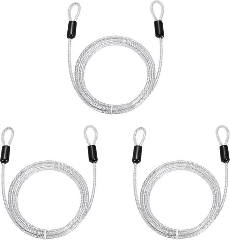 PATIKIL Security Cable Lock (5/32" Dia 3.3ft 70lb Load Capacity, Black)(6 Pcs) Vinyl Coated Stainless Steel Flexible Wire Rope Safety Cable Luggage Lock with Double Loops in Kuwait