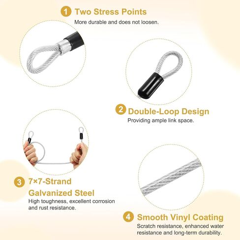 PATIKIL Security Cable Lock (5/32" Dia 3.3ft 70lb Load Capacity, Black)(6 Pcs) Vinyl Coated Stainless Steel Flexible Wire Rope Safety Cable Luggage Lock with Double Loops in Kuwait