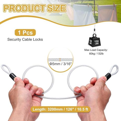 PATIKIL Security Cable Lock (5/32" Dia 12.5ft 77lb Load Capacity, Black) (2 Pcs) Vinyl Coated Stainless Steel Double Loops Flexible Wire Rope Safety Cable Luggage Lock Suit for - Outdoor in Kuwait