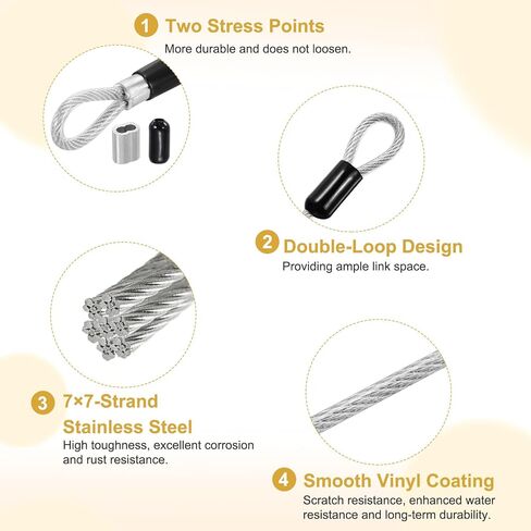 PATIKIL Security Cable Lock (5/32" Dia 12.5ft 77lb Load Capacity, Black) (2 Pcs) Vinyl Coated Stainless Steel Double Loops Flexible Wire Rope Safety Cable Luggage Lock Suit for - Outdoor in Kuwait