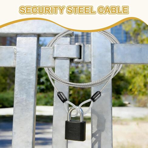 PATIKIL Security Cable Lock (5/32" Dia 12.5ft 77lb Load Capacity, Black) (2 Pcs) Vinyl Coated Stainless Steel Double Loops Flexible Wire Rope Safety Cable Luggage Lock Suit for - Outdoor in Kuwait