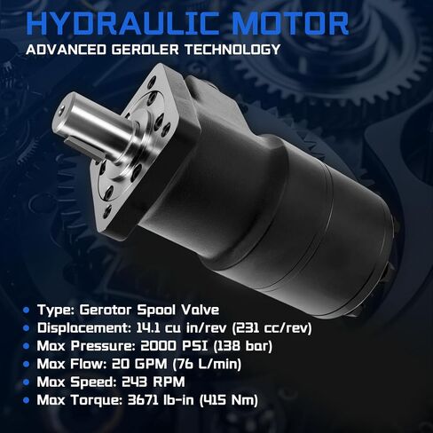 101-1006-009 Hydraulic Motor Replacement for Char-Lynn Eaton H Series, 14.1 cu in/rev Displacement, 1 Inch Straight Shaft 4-Bolt Mount 243 RPM 1450 PSI in Kuwait